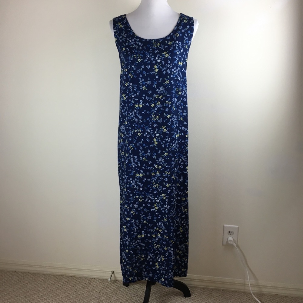 Erica Navy Floral Print Maxi/Midi Sleeveless Tank Dress Sz L